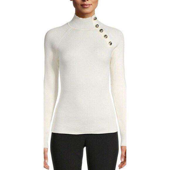 Anne Klein Sweater Top XS White Mock Buttons‎ - Picture 6 of 7